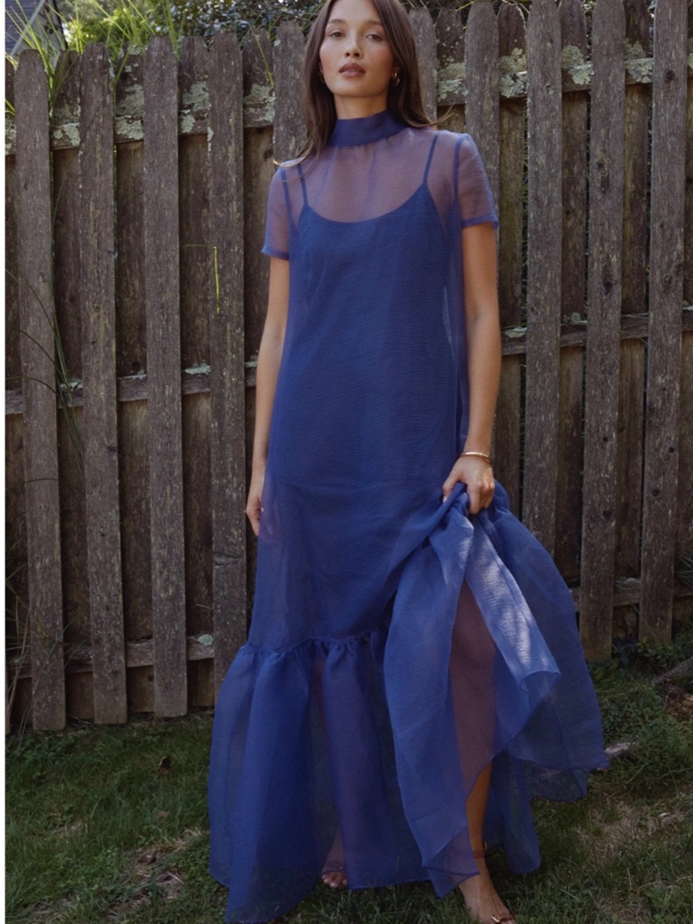 Navy Sheer Bow-Back Maxi Dress - Picture 2 of 4